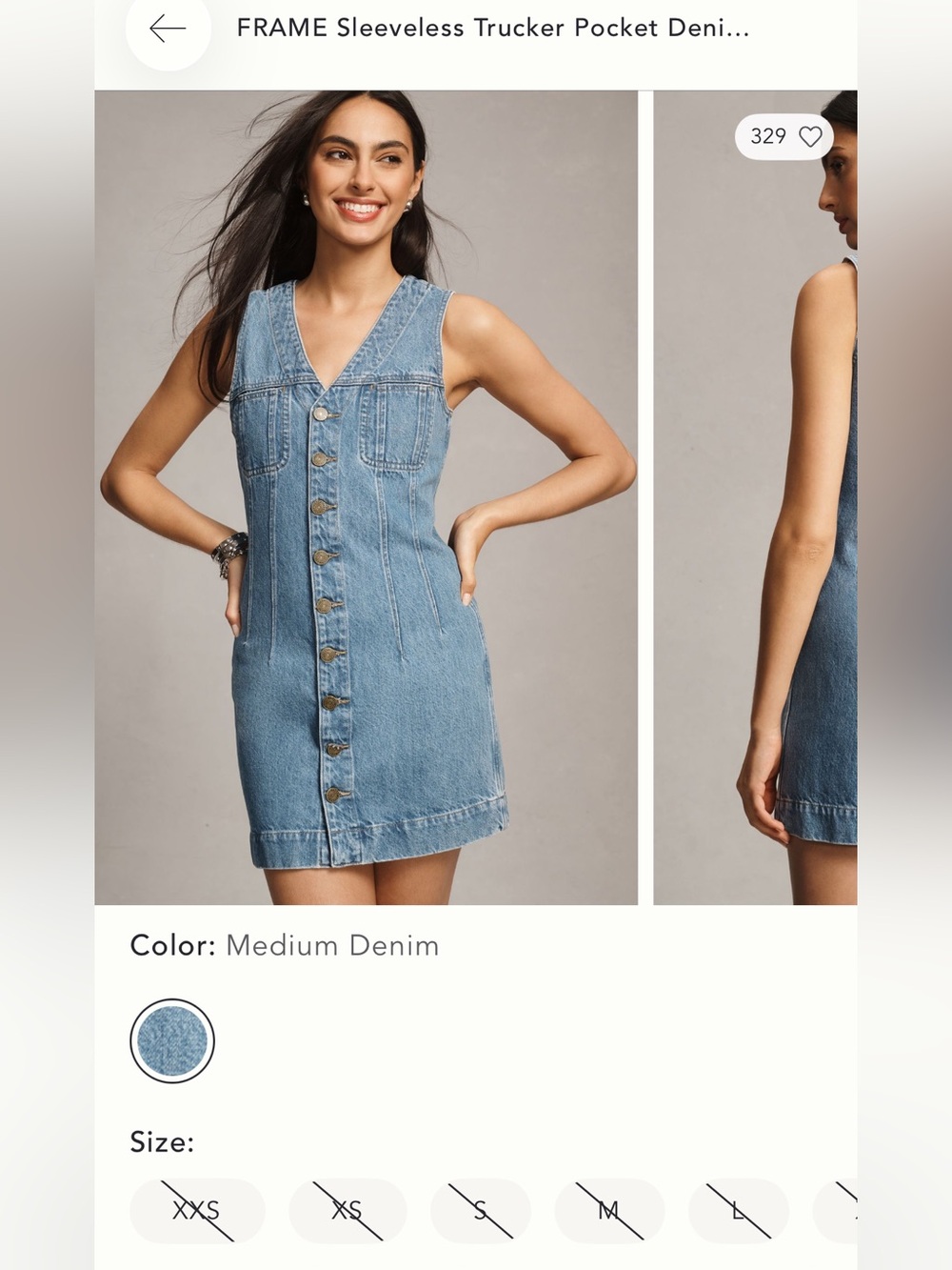 Frame Denim Light Blue Sleeveless Button-Front Mini Dress. Size small.